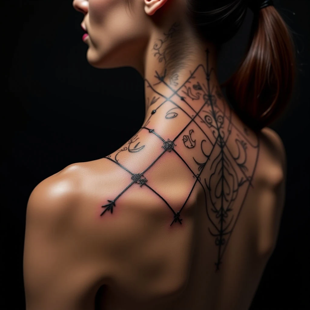 Stunning XXL Geometric Neck Tattoos: Fine Line Metallic Designs
