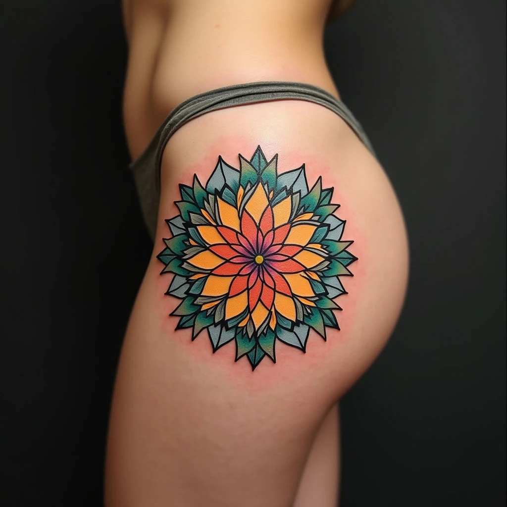 Vibrant Geometric Flower of Life Tattoo