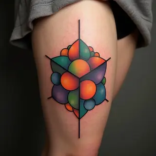 Vibrant Geometric Tattoo on Thigh