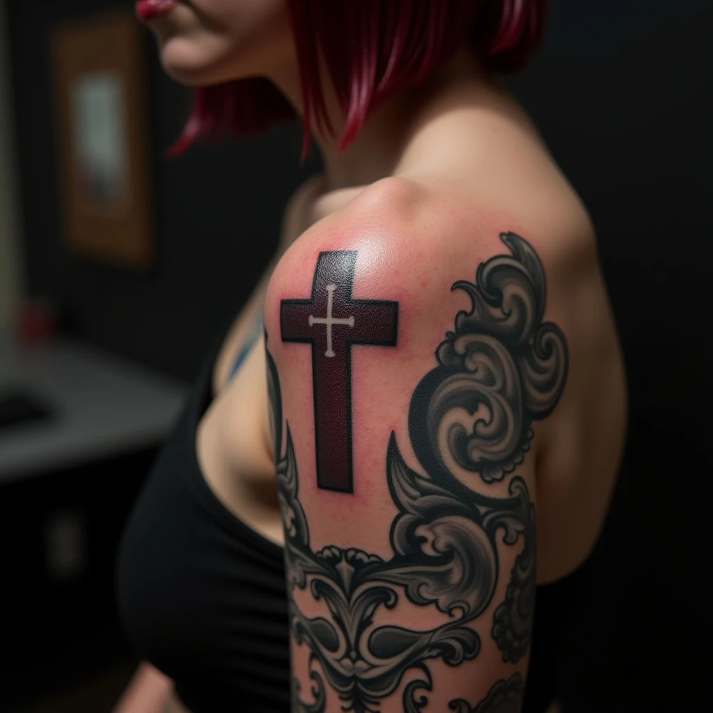 Bold Trash Polka Cross Tattoos for Collarbone - Unique Designs