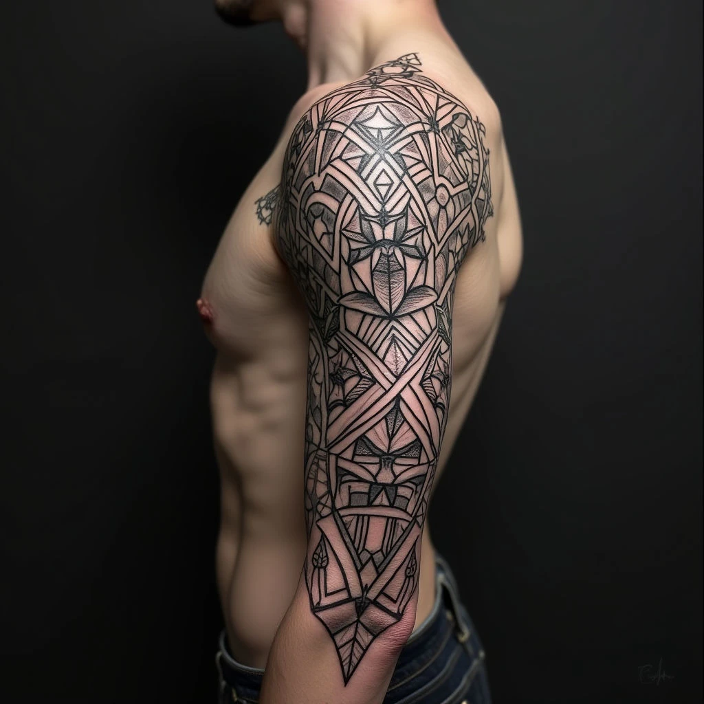 Intricate Geometric Sleeve Tattoo Design