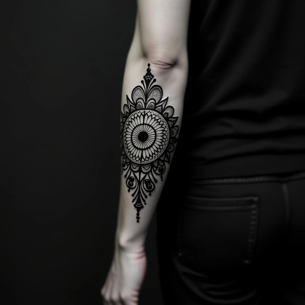 Delicate Geometric Henna Thigh Tattoos: Small & Illustrative Designs