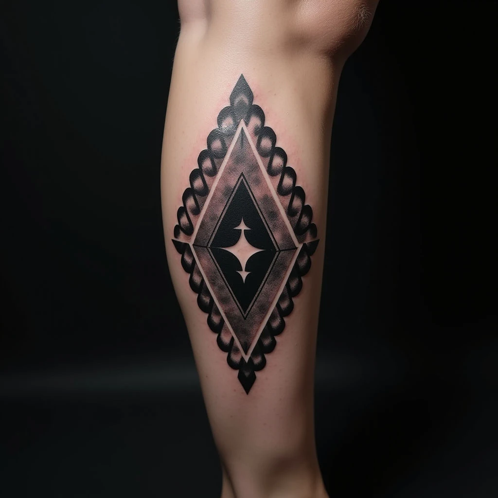 Geometric Calf Tattoos for Women: Traditional Black & Blue Designs