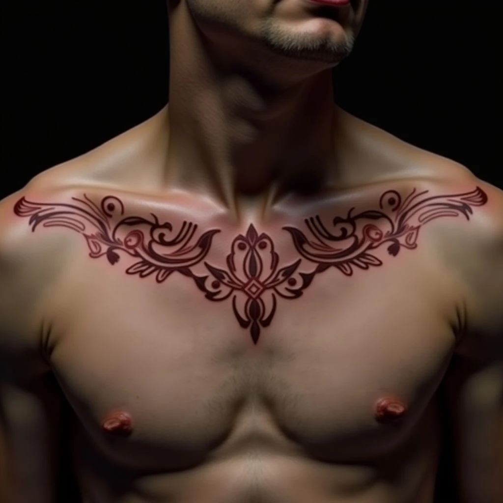Cute Geometric Traditional Tattoos for Men on Collarbone