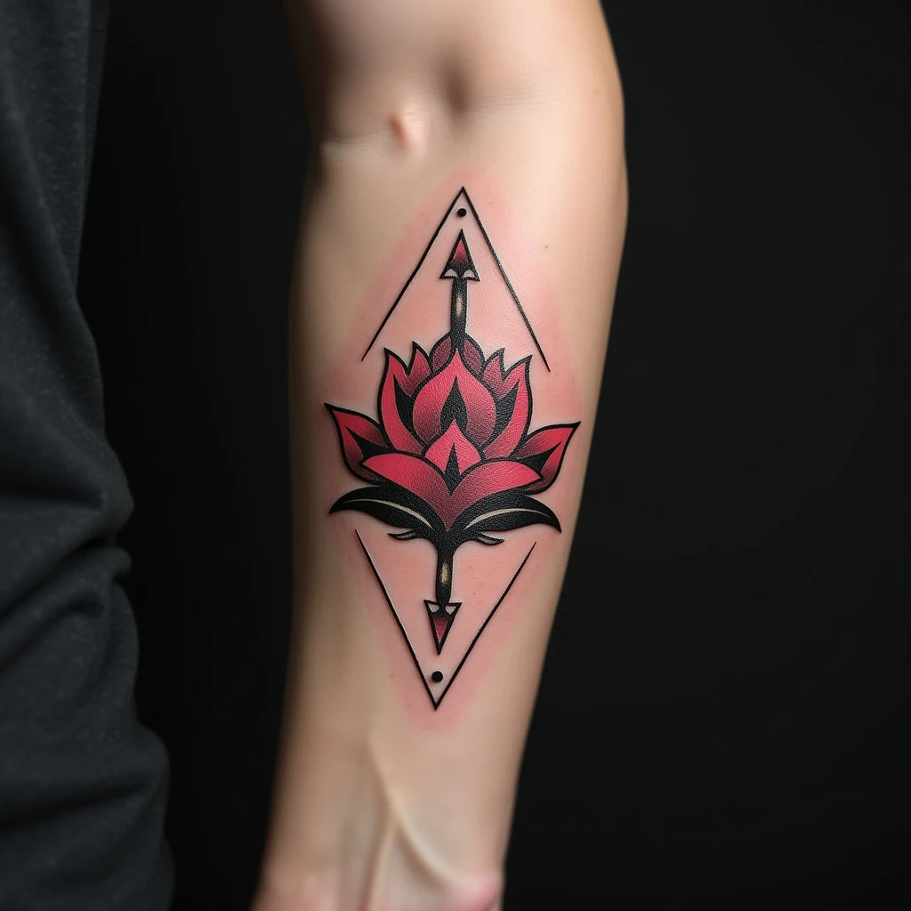 Pink Traditional Geometric Ankle Tattoo Ideas & Inspiration