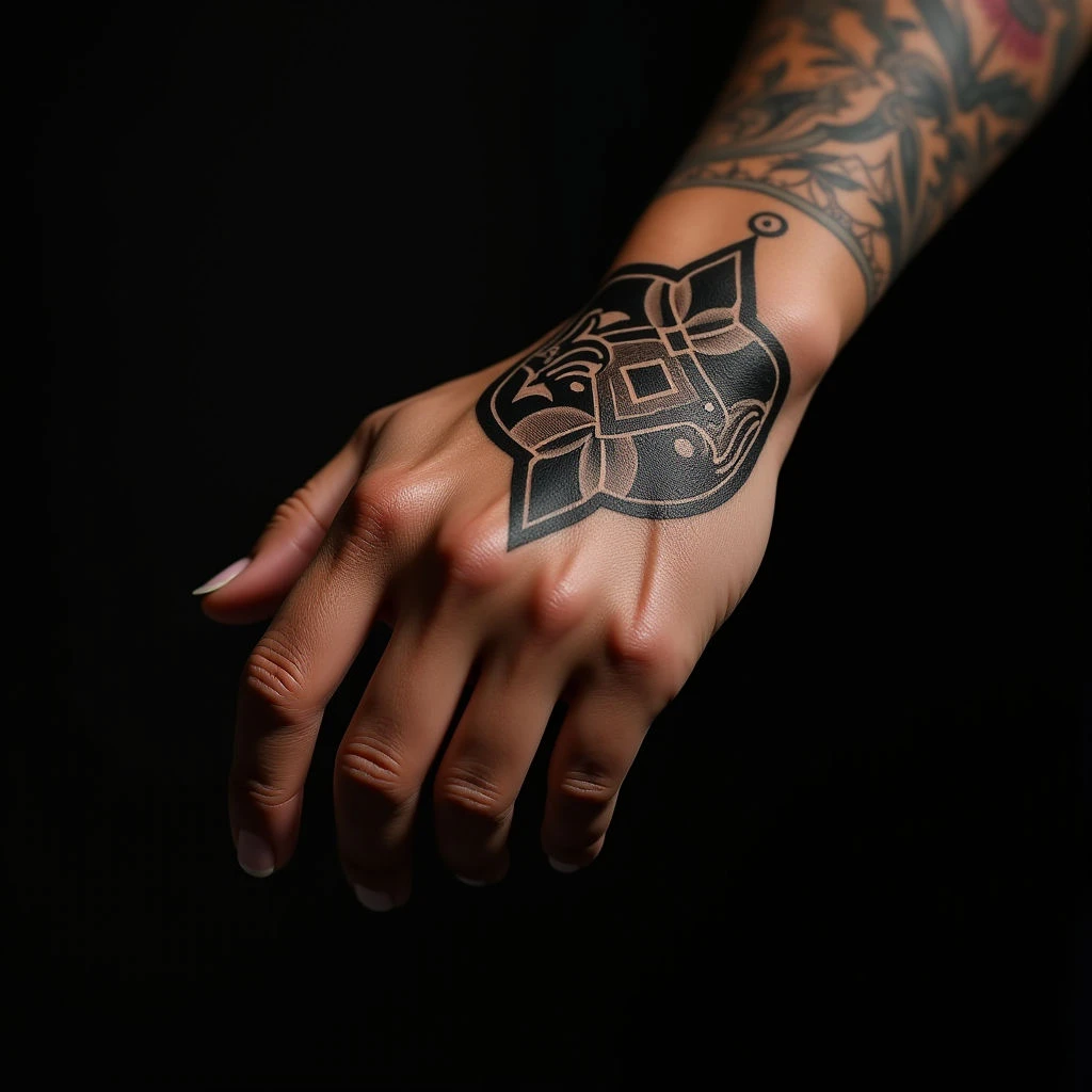 Cool Geometric Hand Tattoos for Men: Traditional Metallic Designs