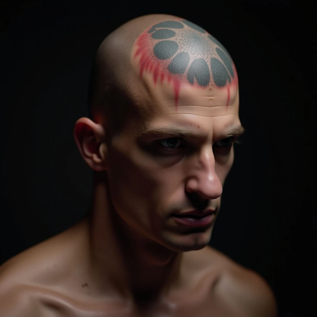 Trash Polka Geometric Head Tattoos for Men