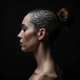 Geometric Tribal Head Tattoos for Women