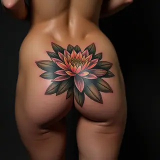 Geometric Water Lily Hip Tattoo: New School Bronze Design
