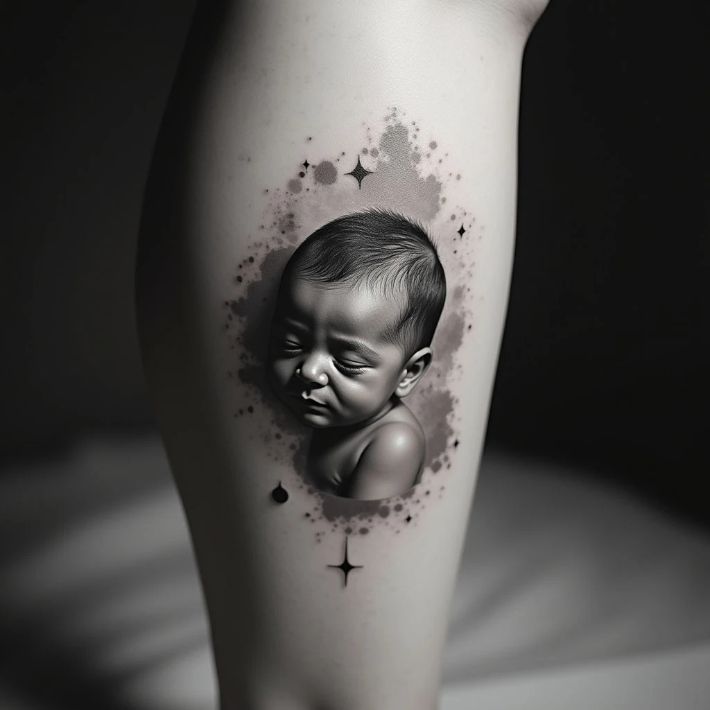 Watercolor Baby Footprint Tattoo Ideas for Leg