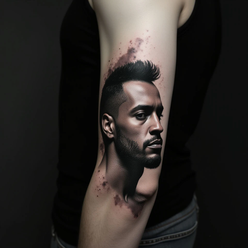 XXL Grayscale Geometric Face Tattoos for Men