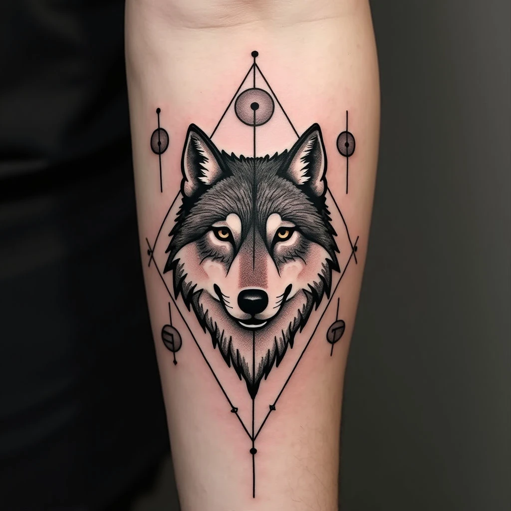 Geometric Wolf Tattoo Design Inspiration