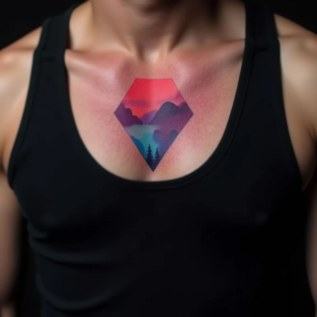 XL Neon Watercolor Geometric Chest Tattoos for Men: Bold & Artistic Designs