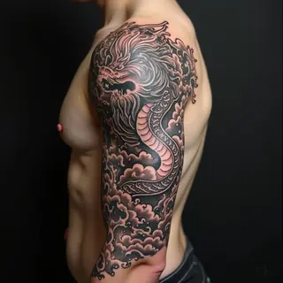 Intricate Japanese Dragon Sleeve Tattoo Design