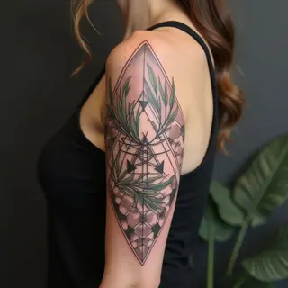 Geometric Floral Half Sleeve Tattoo Design