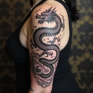 Majestic Japanese Dragon Half Sleeve Tattoo Design