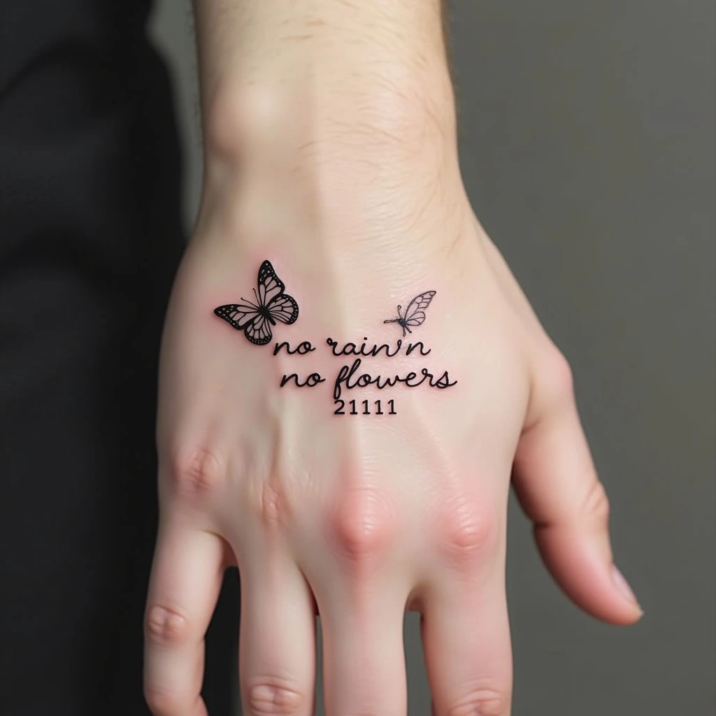 Delicate Hand Tattoos: Butterflies and Script