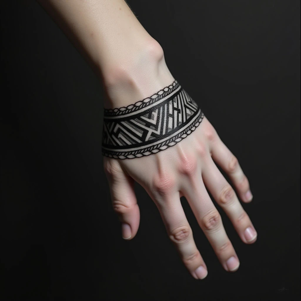 Geometric Tribal Band Tattoo on Hand