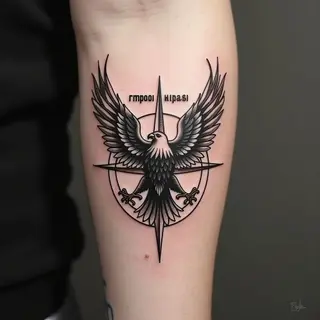 Illustrative Eagle and Compass Hand Tattoo