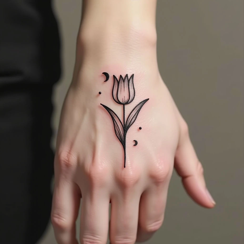 Delicate Floral Hand Tattoo Design