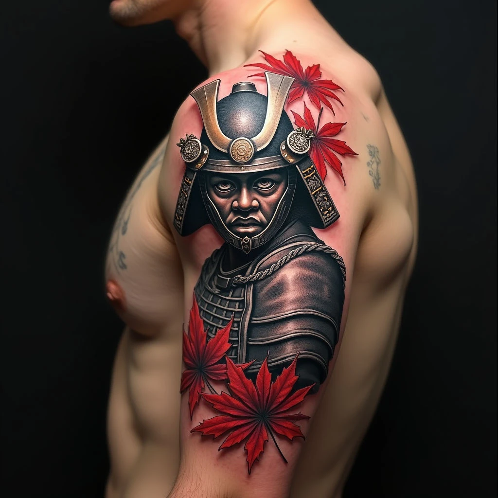 Intricate Hannya Mask and Samurai Armor Tattoo