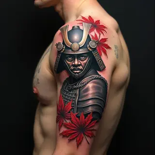 Intricate Hannya Mask and Samurai Armor Tattoo