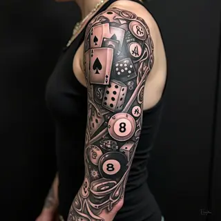 Billiard-Themed Arm Sleeve Tattoo: A Detailed Analysis