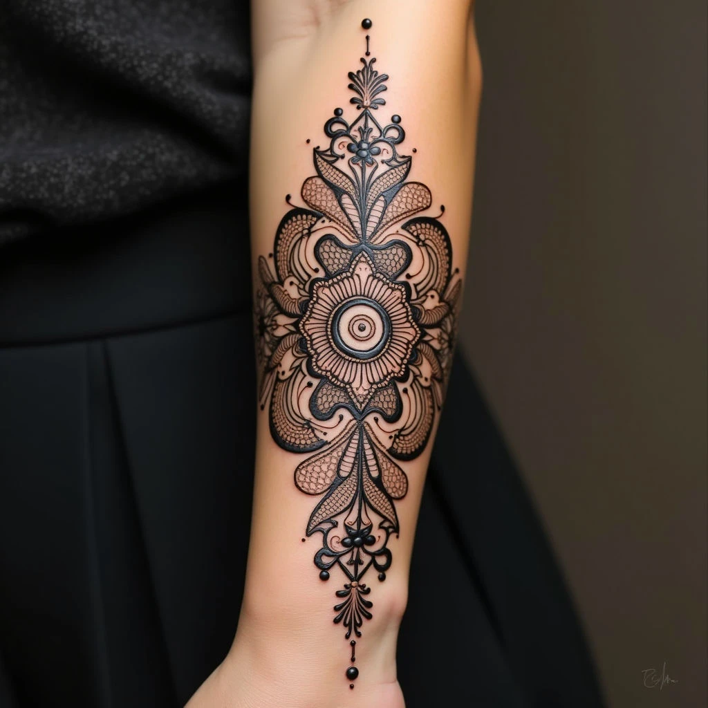 Intricate Henna Arm Tattoo Design