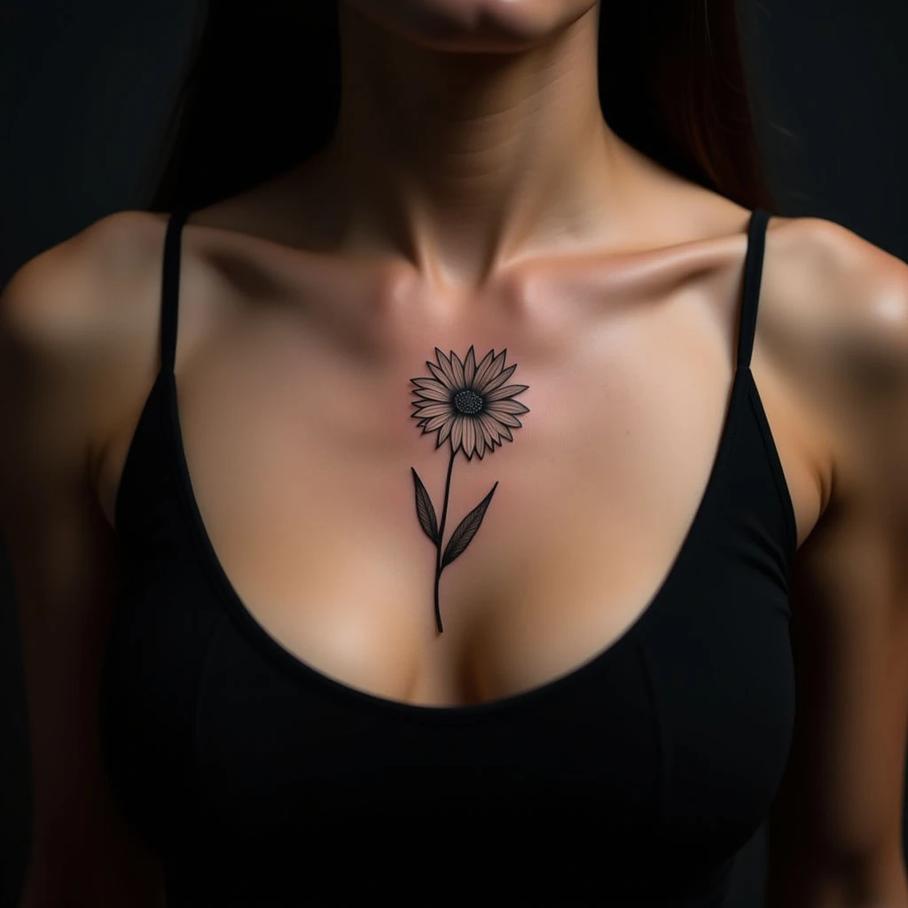 Simple Flower Tattoos for Women on the Chest