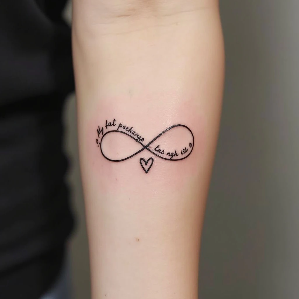 Elegant Infinity Tattoo with Heart and Script