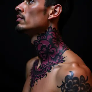 Violet Irezumi Neck Tattoos for Men: Blackwork Inspiration