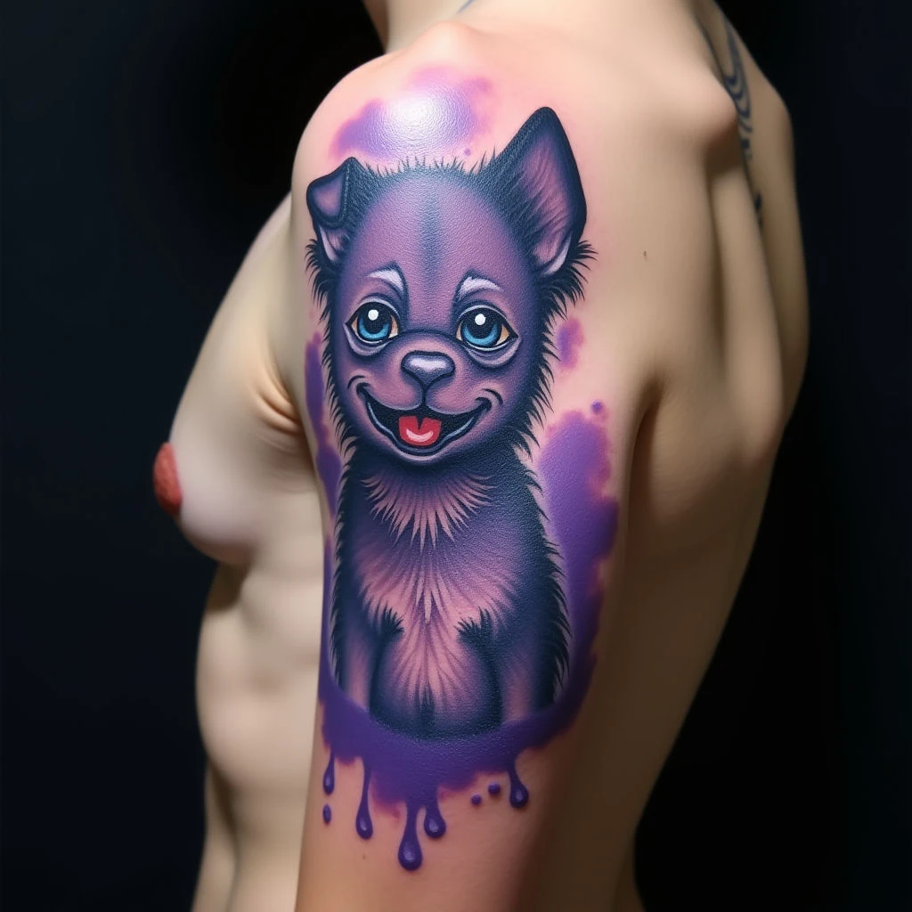 Loyal Companions: Japanese Irezumi Dog Tattoos in Blue & Purple