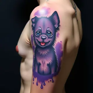 Loyal Companions: Japanese Irezumi Dog Tattoos in Blue & Purple