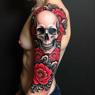 Intense Irezumi Sleeve: Skull, Bones, and Floral Fury