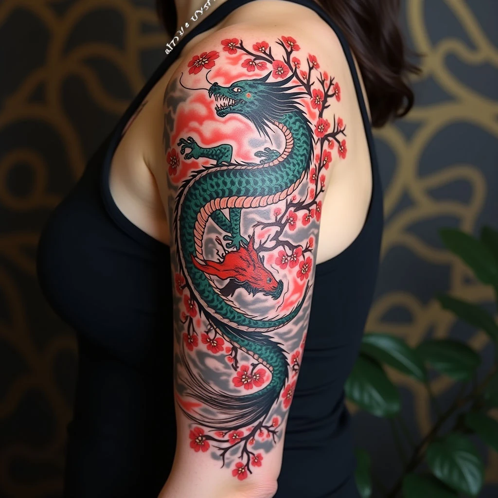 Koi and Dragon Irezumi Sleeve Tattoo