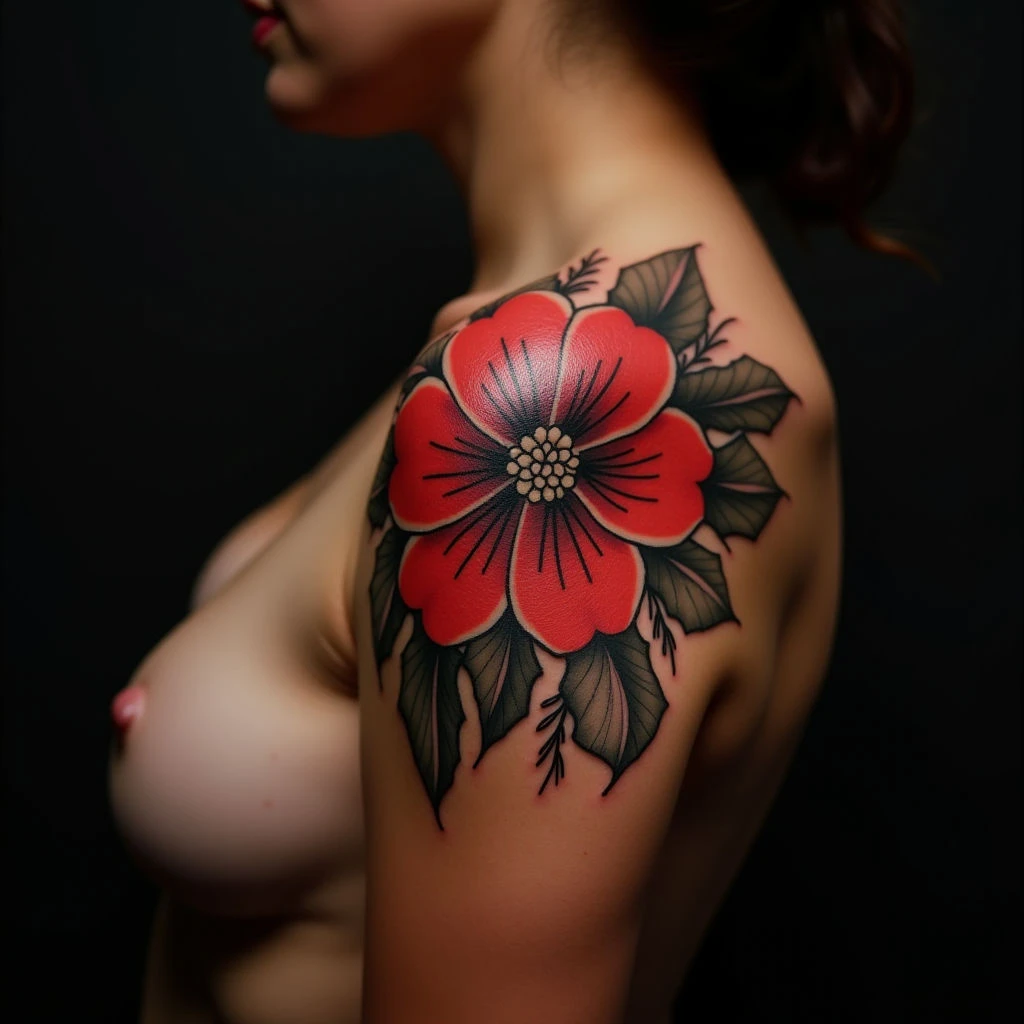 Delicate Shoulder Flower Tattoos for Women | Irezumi Style