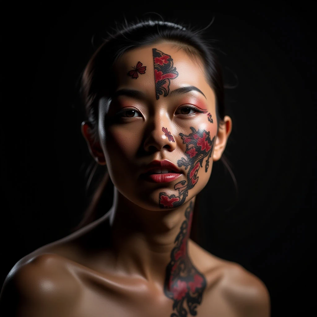 Japanese Good vs Evil: A Surreal Irezumi Face Tattoo