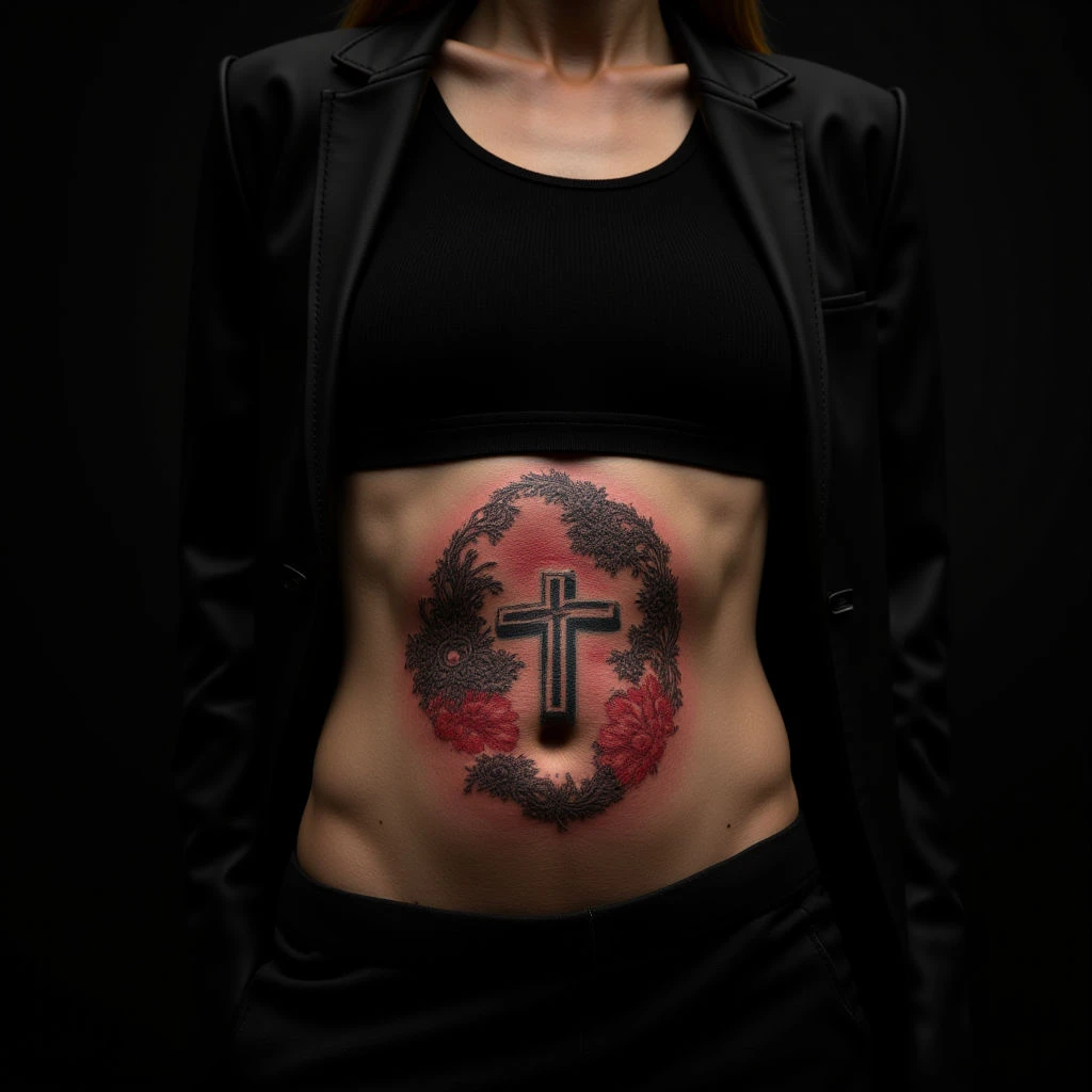 Surreal Religious Bible Verse Stomach Tattoo Design