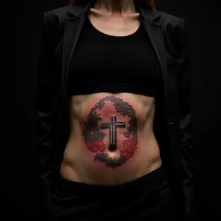 Surreal Religious Bible Verse Stomach Tattoo Design