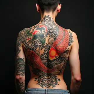 Traditional Japanese Irezumi Koi Carp Back Tattoo