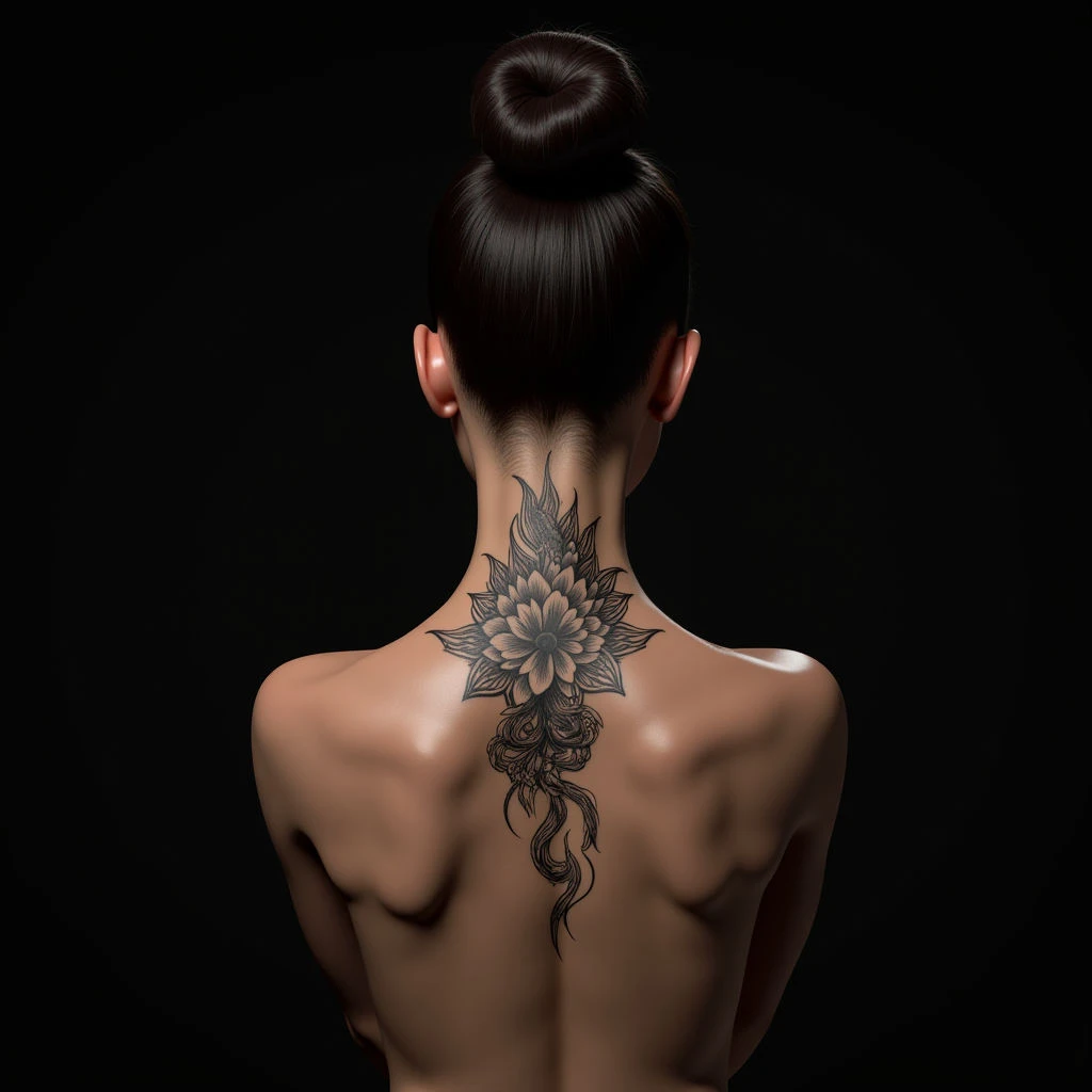 Small Tribal Irezumi Neck Tattoos in Violet