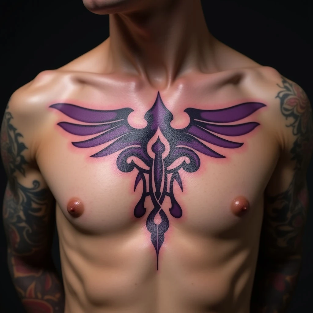 Irish Tribal Tattoos: Abstract Sternum Designs in Purple