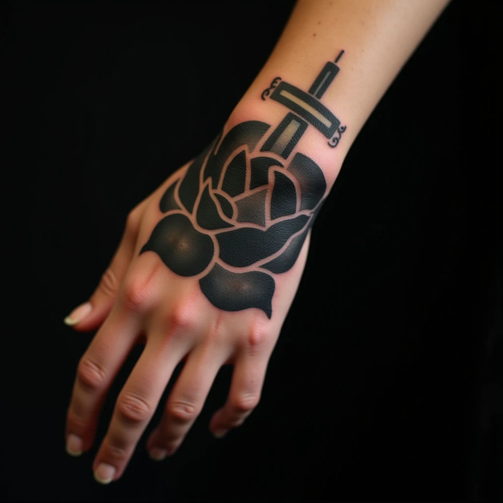 Japanese Hand Cover-Up Tattoo for Girls: Green & Black Design Ideas