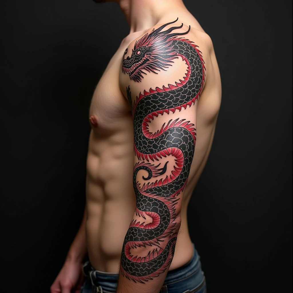 Majestic Japanese Dragon Sleeve Tattoo