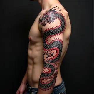 Majestic Japanese Dragon Sleeve Tattoo