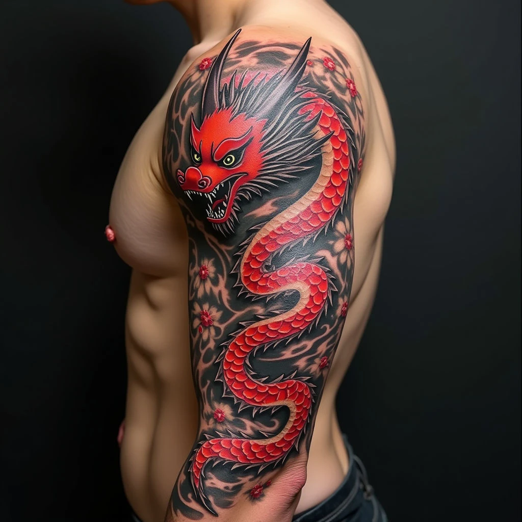Majestic Dragon: A Japanese Irezumi Full Sleeve Tattoo