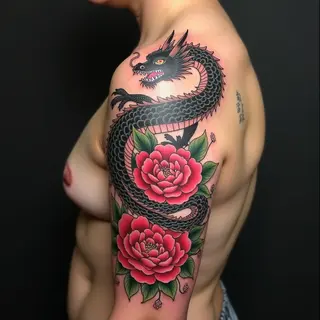 Majestic Dragon and Peonies: A Japanese Irezumi Sleeve