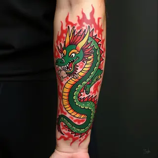 Dynamic Japanese Dragon Tattoo on Forearm