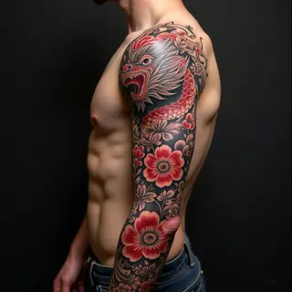 Majestic Japanese Dragon Irezumi Full Sleeve Tattoo