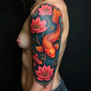 Vibrant Japanese Koi Fish Tattoo on the Back